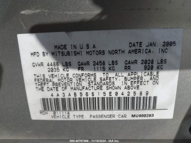 2005 MITSUBISHI GALANT 4A3AB56S15E042589 Photo 8