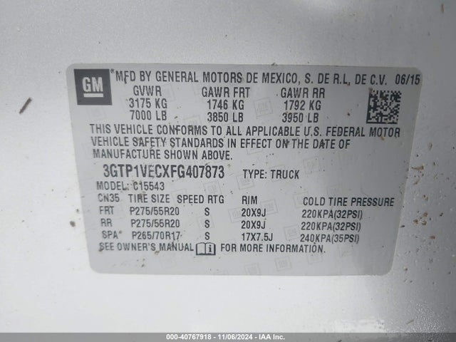 GMC Sierra 1500 Slt 2015 3GTP1VECXFG407873 Image 9