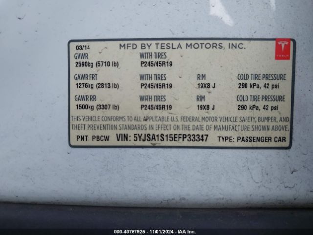 5YJSA1S15EFP33347 Tesla MODEL S