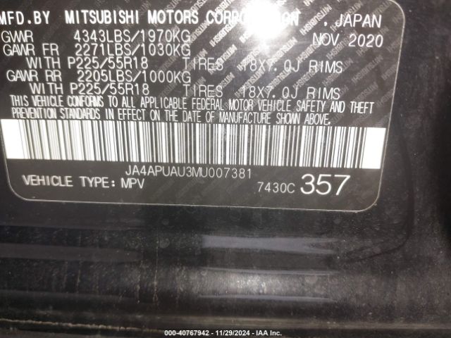 JA4APUAU3MU007381 Mitsubishi OUTLANDER SPORT