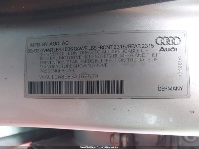 2003 AUDI A4 WAULC68E83A169539 Photo 8