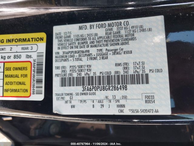 3FA6P0PU8GR286498 Ford Fusion Energi Se Luxury