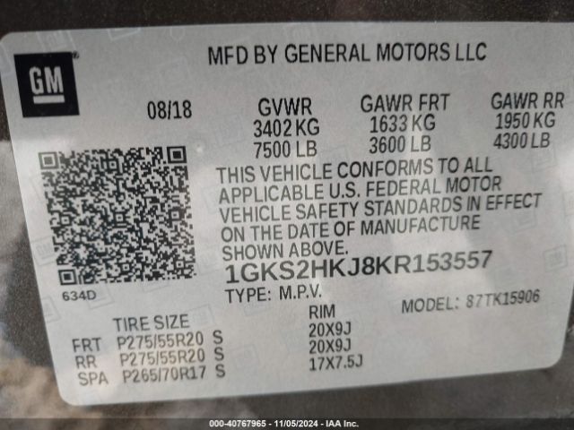 1GKS2HKJ8KR153557 GMC YUKON XL DENALI