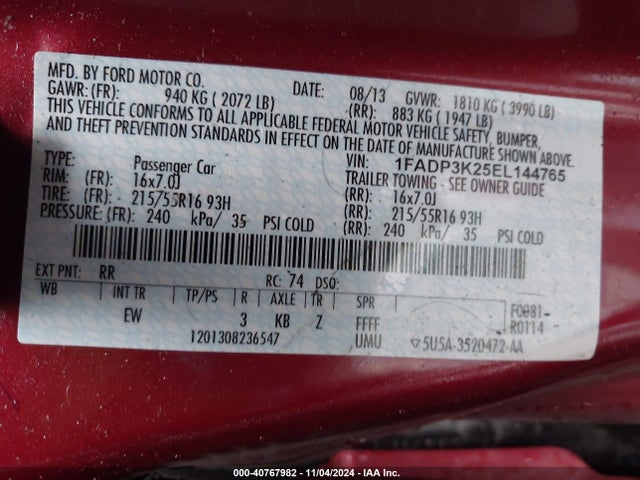 Ford FOCUS SE 2014 1FADP3K25EL144765 Image 9