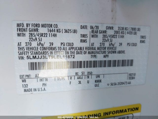 5LMJJ3LT9LEL11872 Lincoln Navigator Reserve L