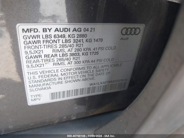 WA1LXAF78MD037616 Audi Q7 Premium Plus 55 Tfsi Quattro Tiptronic