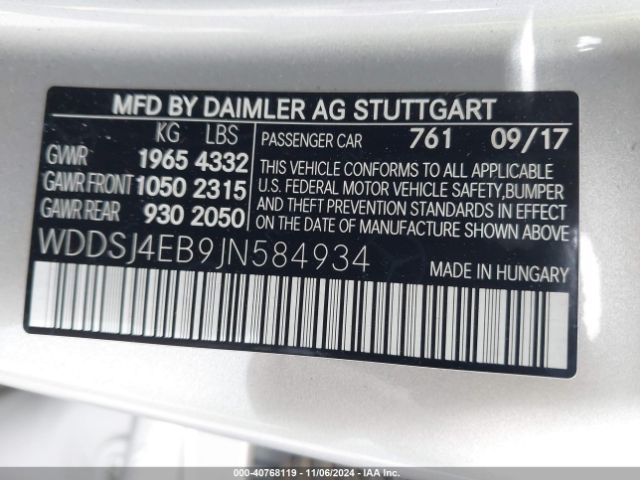 WDDSJ4EB9JN584934 Mercedes-Benz CLA 250