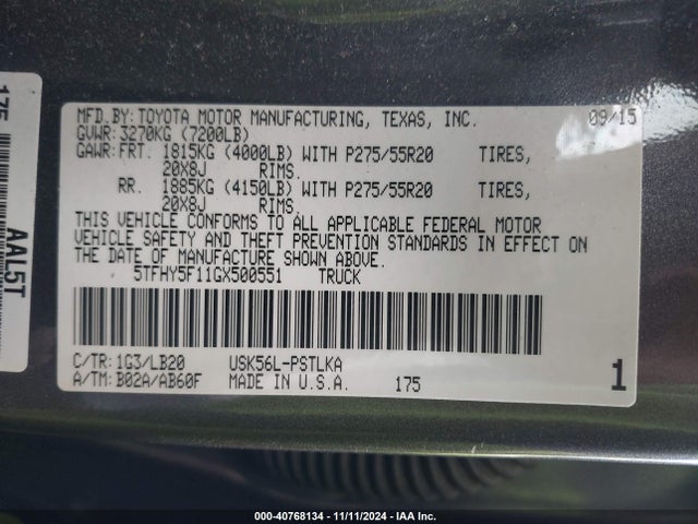 5TFHY5F11GX500551 Toyota Tundra Limited 5.7l V8