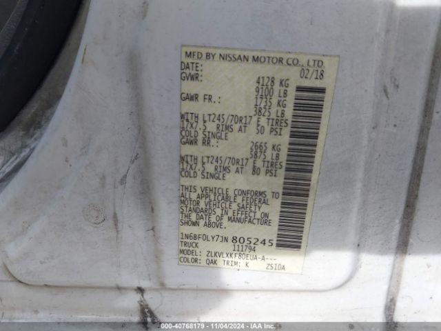 1N6BF0LY7JN805245 Nissan Nv Cargo Nv2500 Hd Sv V6