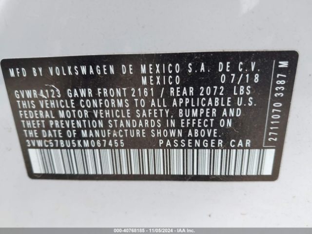 3VWC57BU5KM067455 Volkswagen Jetta 1.4t R-line/1.4t S/1.4t Se