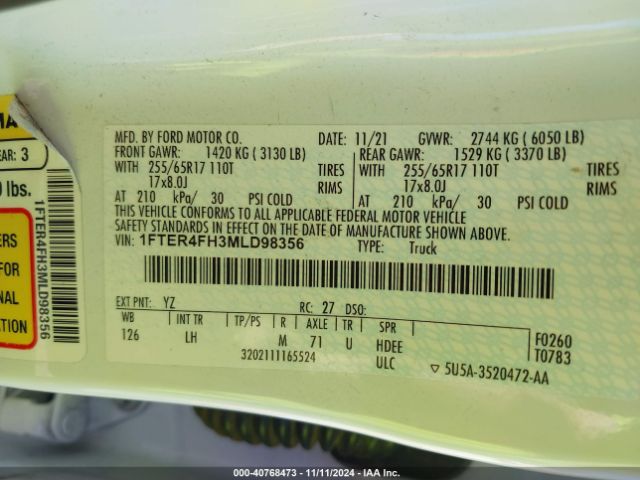 1FTER4FH3MLD98356 Ford Ranger Xlt