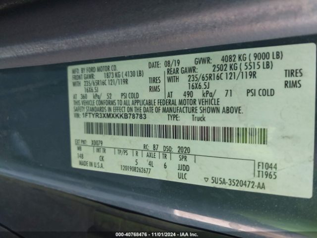 1FTYR3XMXKKB78783 Ford Transit-250