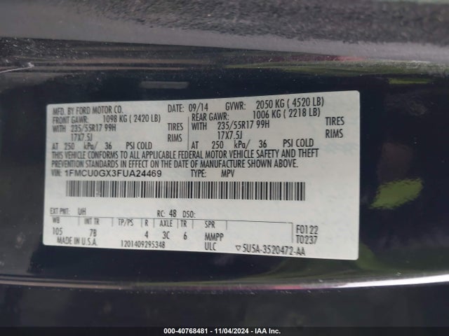 Ford ESCAPE SE 2015 1FMCU0GX3FUA24469 Image 9