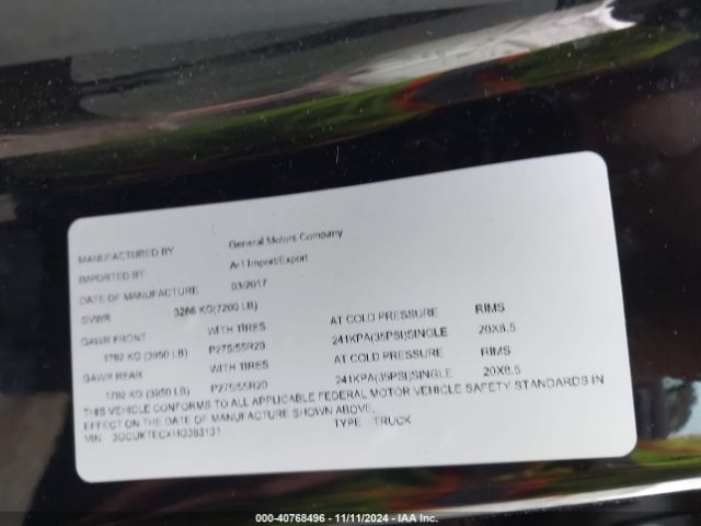 3GCUKTECXHG383131 Chevrolet Silverado 1500 High Country