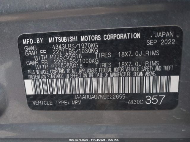 2022 MITSUBISHI OUTLANDER SPORT JA4ARUAU7NU022655 Photo 8