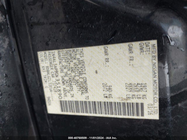 1N4AL3AP9GN351890 Nissan Altima 2.5/2.5 S/2.5 Sl/2.5 Sr/2.5 Sv