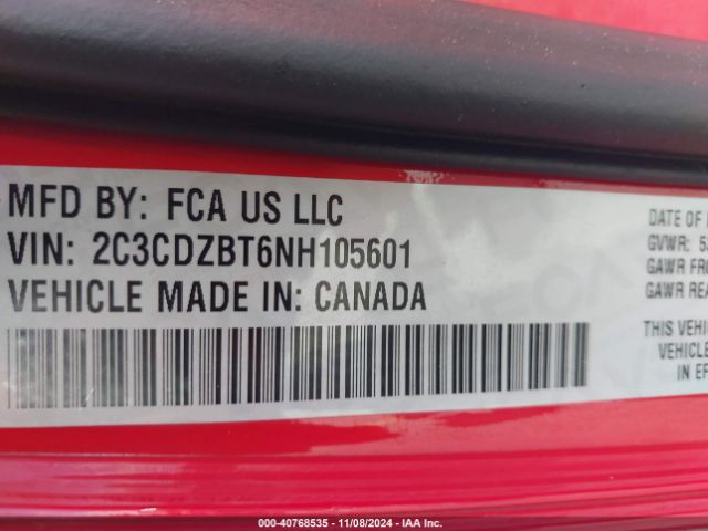 2C3CDZBT6NH105601 Dodge Challenger R/t