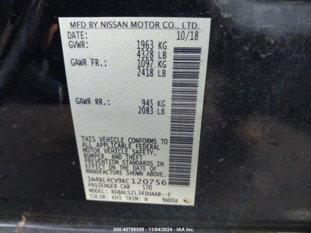 Nissan Altima 2.5 Sr 2019 1N4BL4CV9KC120756 Image 9