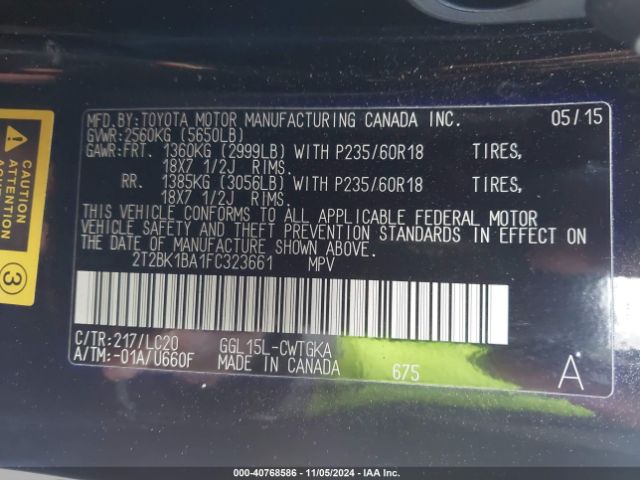 2T2BK1BA1FC323661 Lexus RX 350