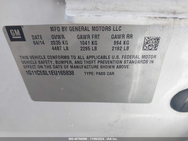 Chevrolet MALIBU 1LT 2014 1G11C5SL1EU165838 Image 9