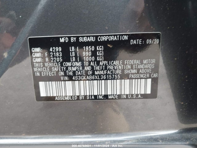 Subaru IMPREZA SEDAN 2020 4S3GKAB6XL3615755 Image 9
