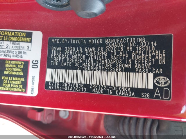 Toyota COROLLA LE 2014 2T1BURHE2EC132661 Image 9
