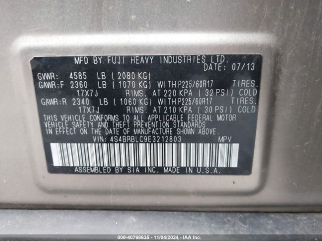 4S4BRBLC9E3212803 Subaru Outback 2.5i Limited