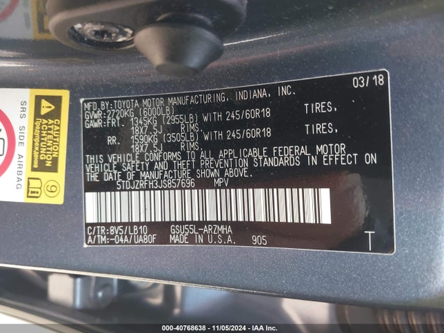 Toyota Highlander Xle 2018 5TDJZRFH3JS857696 Image 9