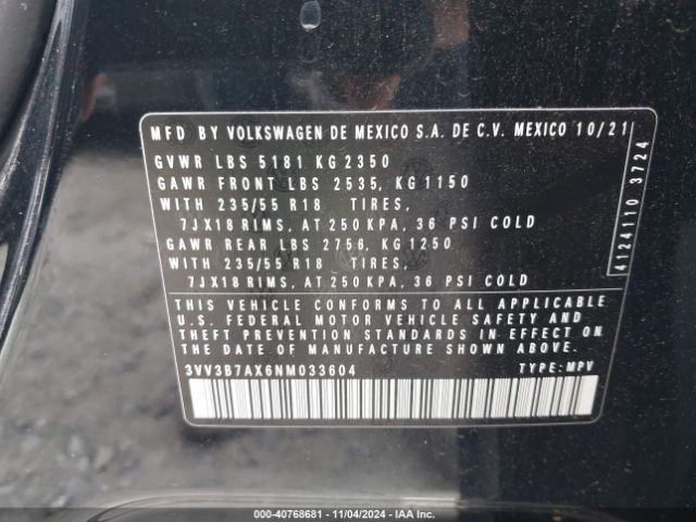 2022 VOLKSWAGEN TIGUAN 3VV3B7AX6NM033604 Photo 8