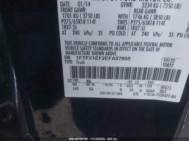 Ford F-150 Xlt 2014 1FTFX1EF2EFA57605 Image 9