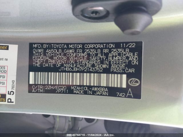 JTHB6JBH7P2143752 Lexus Ux 250h F Sport Design