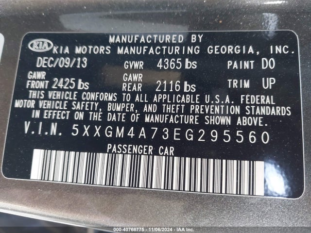 KIA Optima Lx 2014 5XXGM4A73EG295560 Image 9