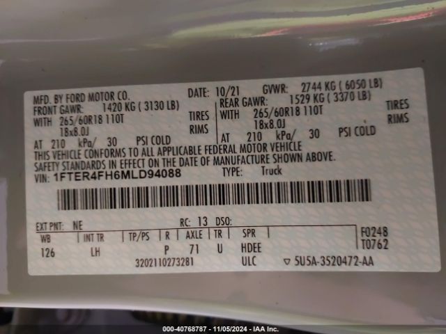 1FTER4FH6MLD94088 Ford Ranger Xlt