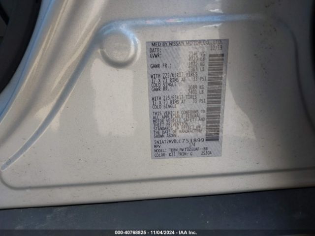 5N1AT2MV0LC751899 Nissan Rogue S Intelligent Awd