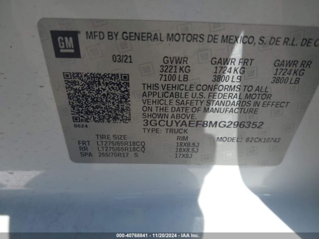 3GCUYAEF8MG296352 Chevrolet Silverado 1500 4wd  Standard Bed Wt