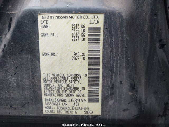 Nissan Altima 2.5 Sv 2017 1N4AL3AP6HC163955 Image 9