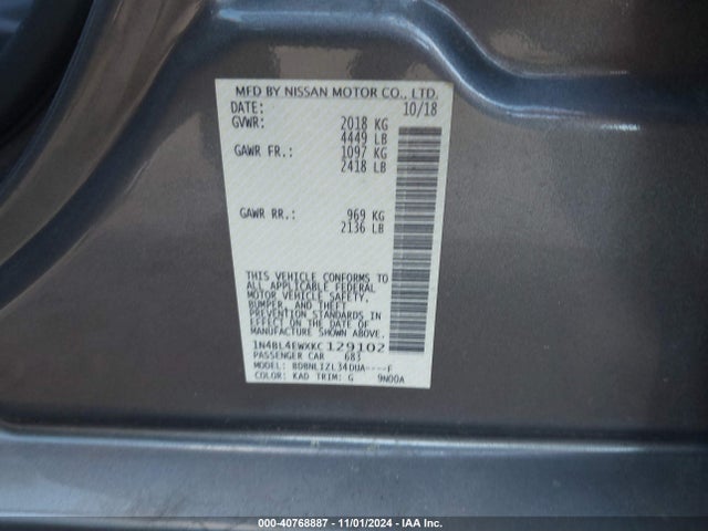 Nissan Altima 2.5 Sl 2019 1N4BL4EWXKC129102 Image 8