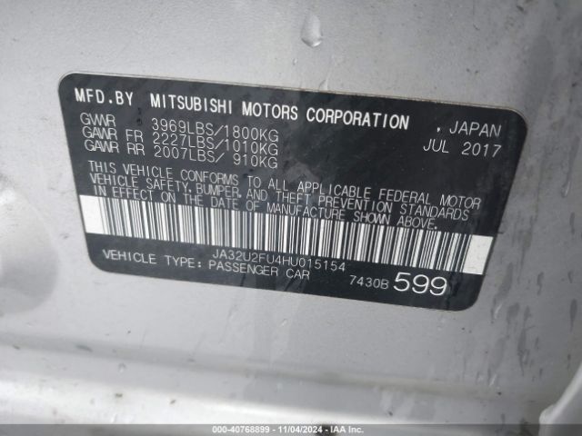JA32U2FU4HU015154 Mitsubishi Lancer Le