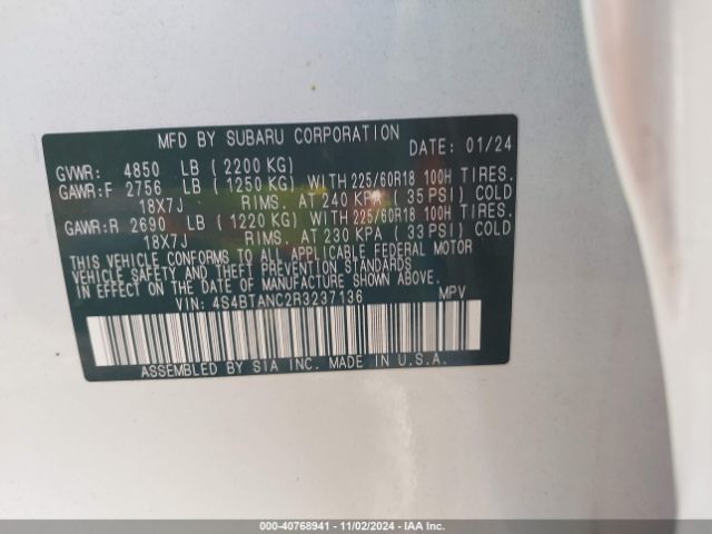 4S4BTANC2R3237136 Subaru Outback Limited