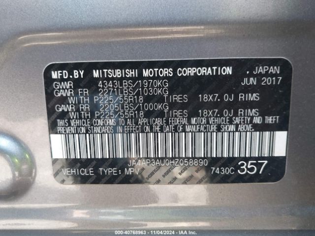 JA4AP3AU0HZ058890 Mitsubishi Outlander Sport 2.0 Es/2.0 Le