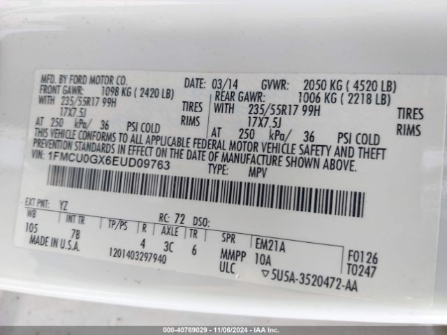 1FMCU0GX6EUD09763 Ford ESCAPE SE