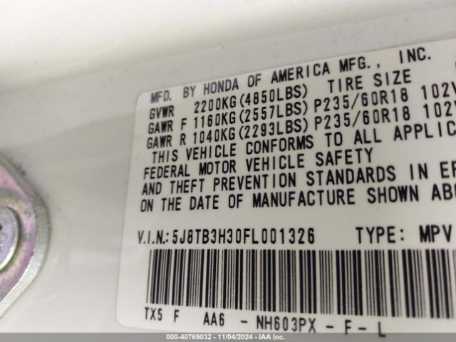 5J8TB3H30FL001326 Acura RDX