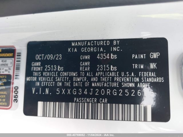 5XXG34J20RG252615 KIA K5 EX