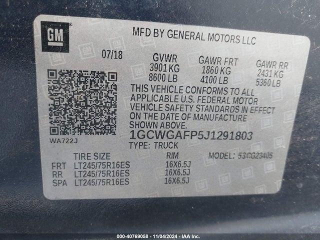 Chevrolet Express 2500 Work Van 2018 1GCWGAFP5J1291803 Image 9