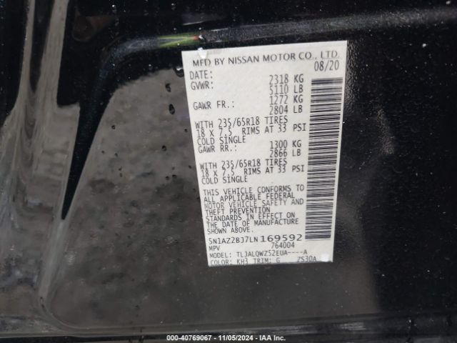5N1AZ2BJ7LN169592 Nissan Murano Sv Fwd