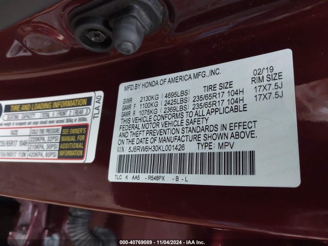 Honda CR-V LX 2019 5J6RW6H30KL001426 Image 9