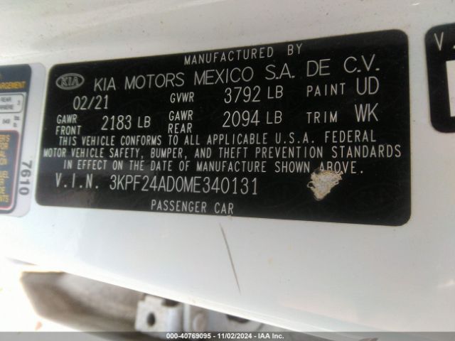 3KPF24AD0ME340131 KIA Forte Lxs