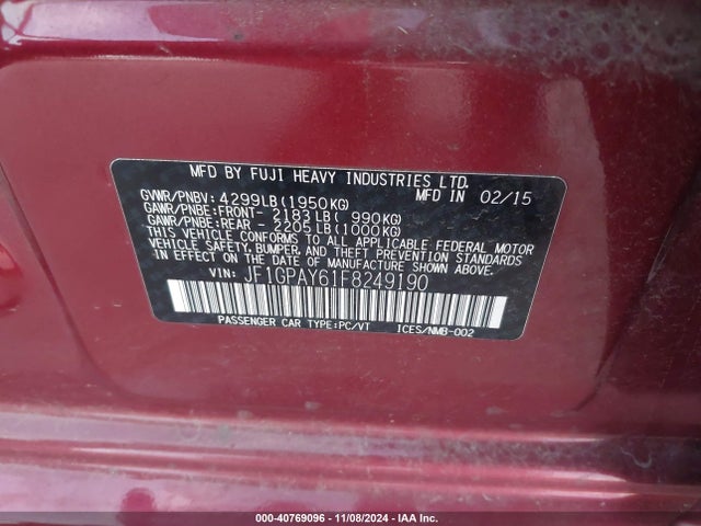 JF1GPAY61F8249190 Subaru Impreza 2.0i Sport Premium