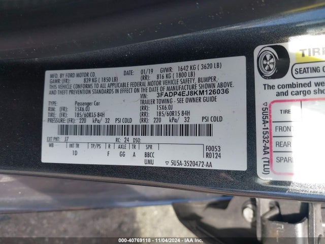 Ford FIESTA SE 2019 3FADP4EJ8KM126036 Image 9