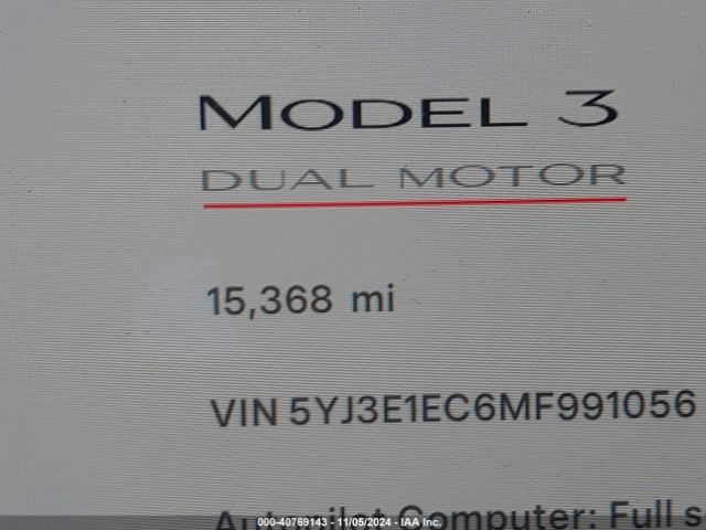 5YJ3E1EC6MF991056 Tesla Model 3 Performance Dual Motor All-wheel Drive